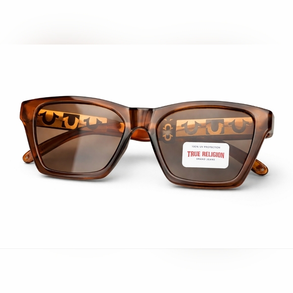 🆕️True Religion Sunglasses Brown Tortoise Gold Horseshoe Square Frame UV400 - Picture 2 of 5